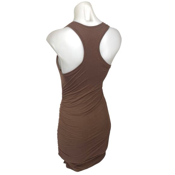 Aritzia Babaton Brown Ruched Sleeveless Racerback Mini Bodycon Tank Dress Sz XS - Picture 2 of 4